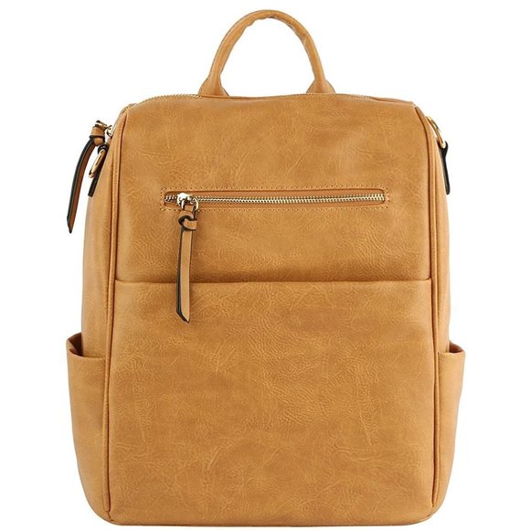 DIONA J WOMEN\'S VEGAN LEATHER CONVERTIBLE HANDLE ZIPPER BACKPACK COLOR TAN